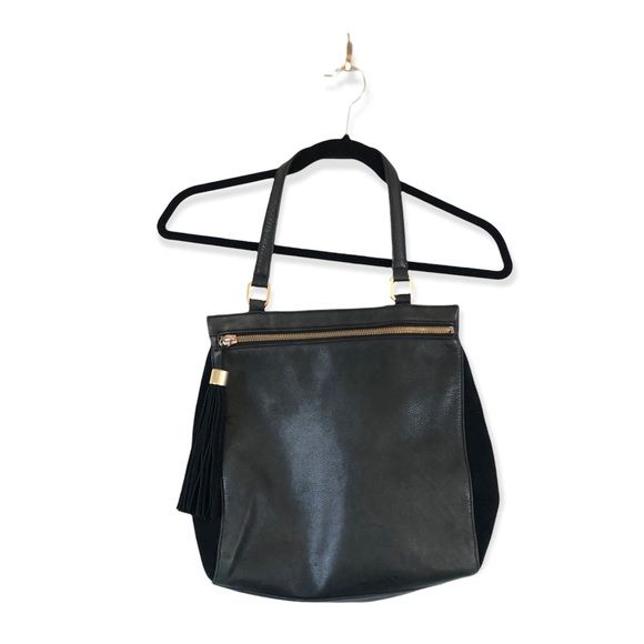margot Handbags - Margot black leather and suede shoulder bag with tassel and gold hardware